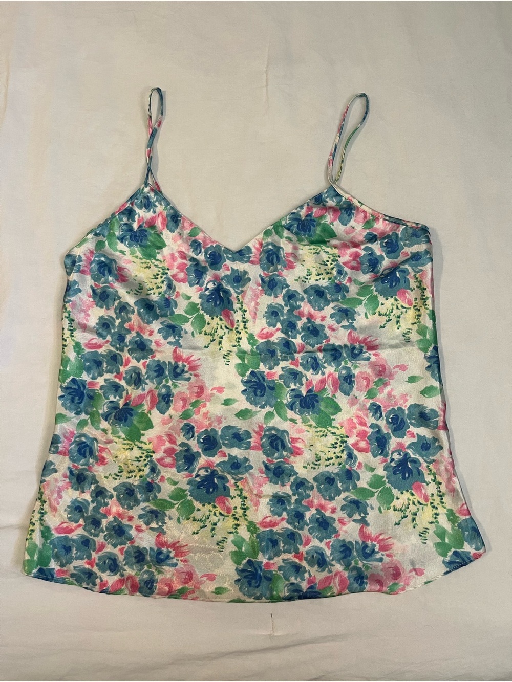 Source Unknown Floral Satin Camisole Tank Top - Pink Blue Green